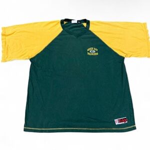 1997 Green Bay Packer Embroidered NFL The Edge Distressed Green-Gold Shirt Sz.XL